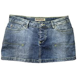 Benhao Contrast Jean Mini Skirt